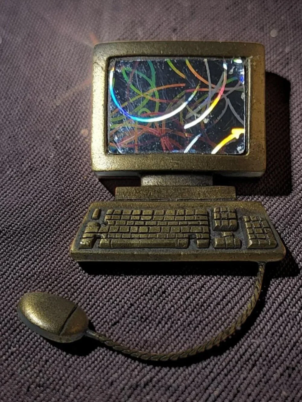 vintage jj jonette iridescent pewter computer with mouse brooch